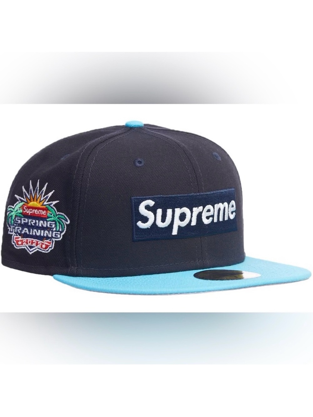 Supreme New Era Hat Blue Two-Tone SS22 Box Logo Fitted Baseball Cap 7 1/4 NWT